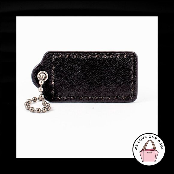 2" COACH Saddle Brown & Black Leather Nickel Key Fob Bag Charm Keychain Hang Tag - Picture 2 of 2